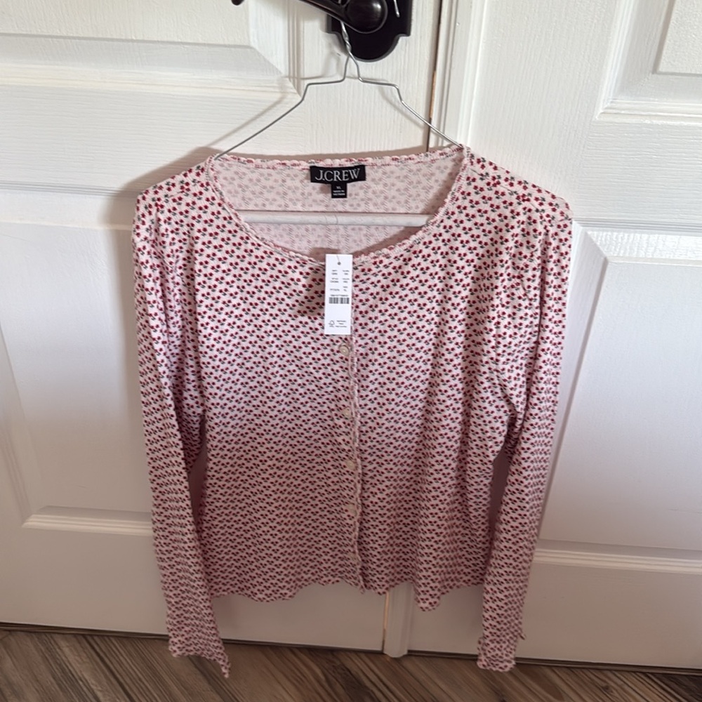 J.Crew White Top with Red Floral Design